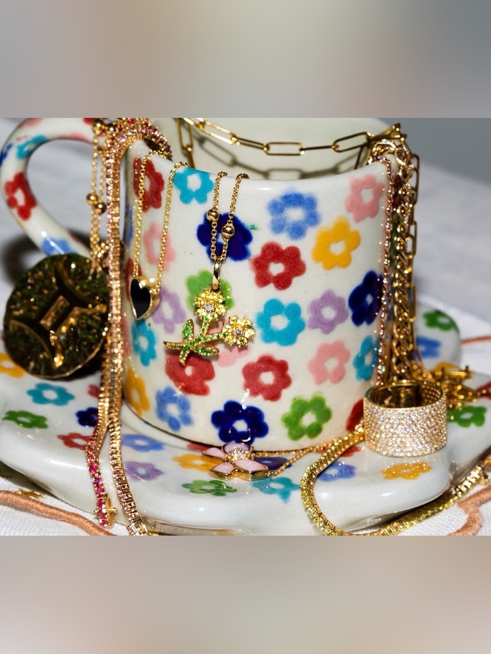 The Last Line LA Teddy floral espresso mug w saucer (pair) New